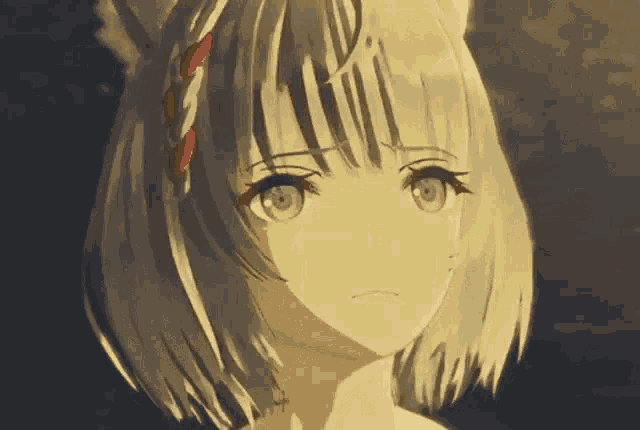 a close up of a anime girl with short hair and a cat ear