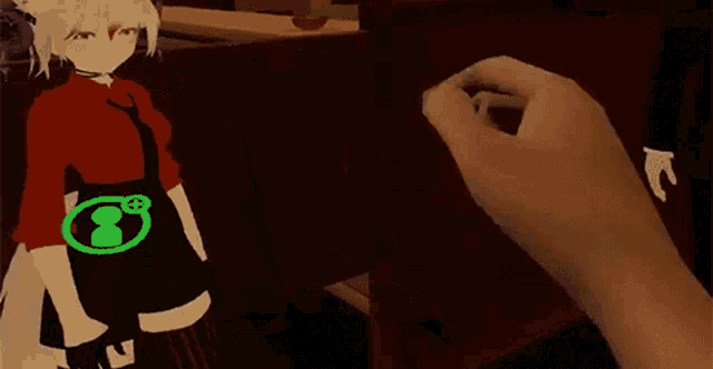 a video game character is being touched by a person 's hand and says these are my fingers .
