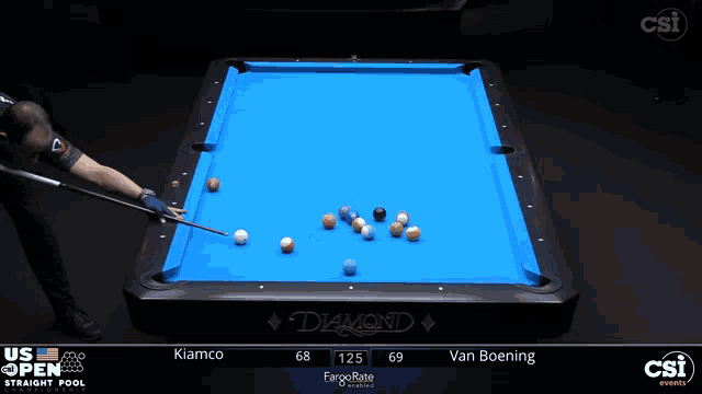 a pool table with a blue cloth that says diamond