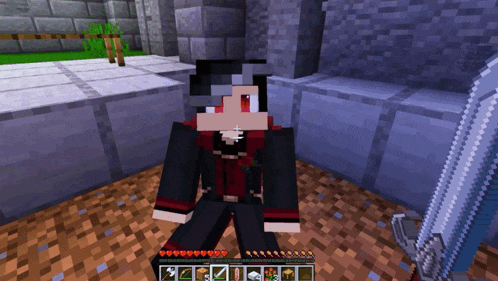 a minecraft character with red eyes and a sword