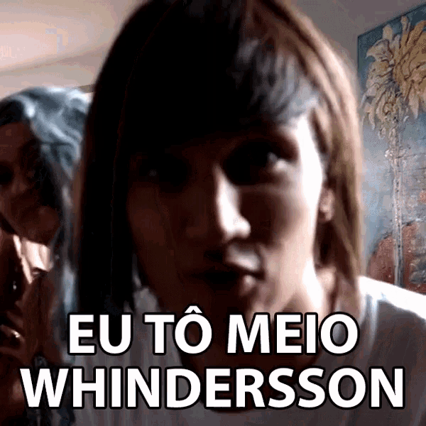 a close up of a woman 's face with eu to meio whindersson written on it