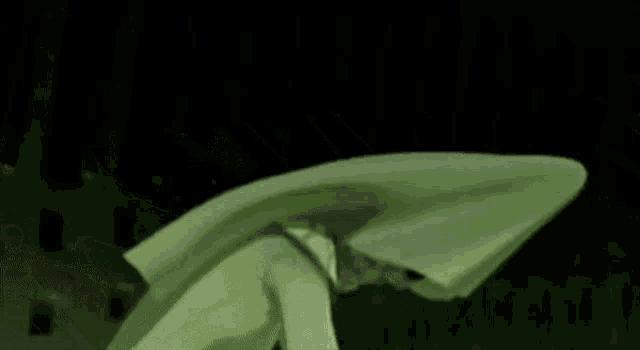 a close up of a green umbrella on a black background .