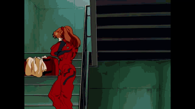 a close up of a red haired anime girl with a blue eye