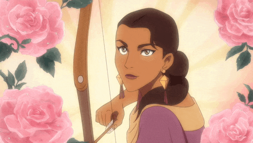 a cartoon of a woman holding a bow and arrow