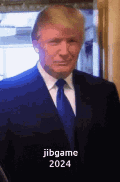donald trump is wearing a suit and tie and says jibgame 2024 on the bottom
