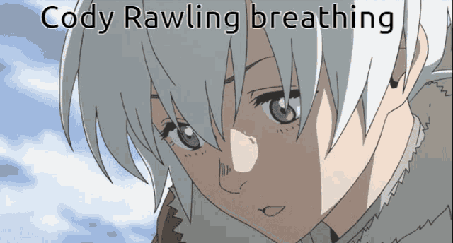 a picture of a boy with white hair and the words cody rawling breathing above him