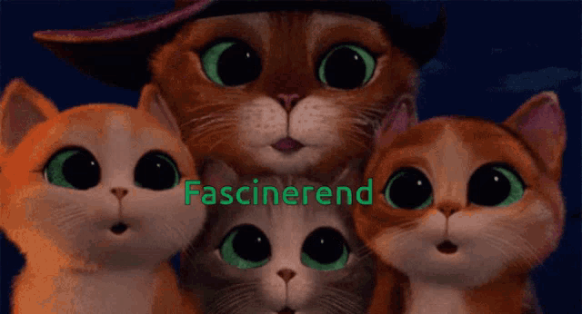a group of cartoon cats are standing next to each other with the words fascinaerend written in green
