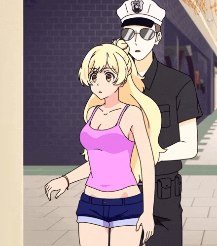 a cartoon of a police officer holding a girl