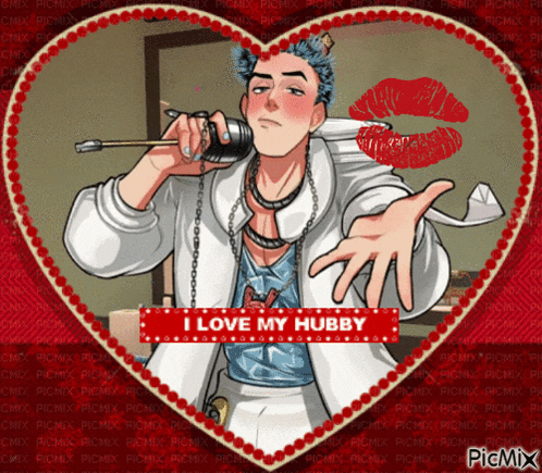a picture of a man in a heart with the words i love my hubby written on it