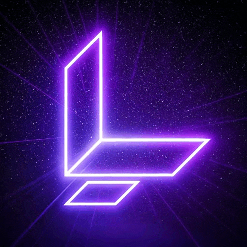 the letter l is glowing in the dark against a starry night sky .