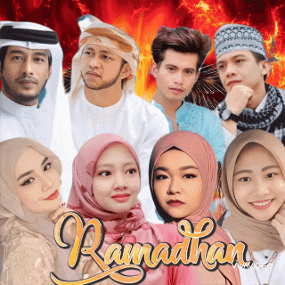 a group of people standing next to each other with the word ramadhan on the bottom right