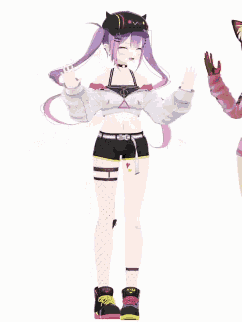 a 3d model of a girl with purple hair and horns