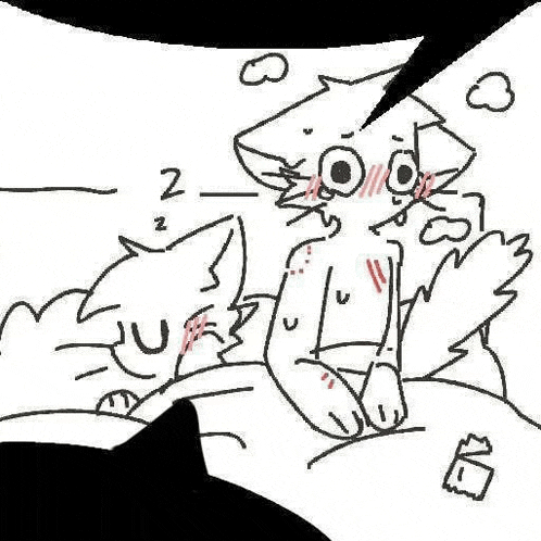 a black and white drawing of a cat sitting next to another cat sleeping .