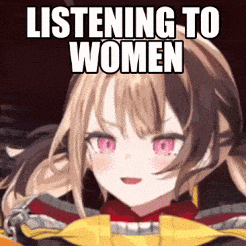 a close up of a girl with the words listening to women written above her