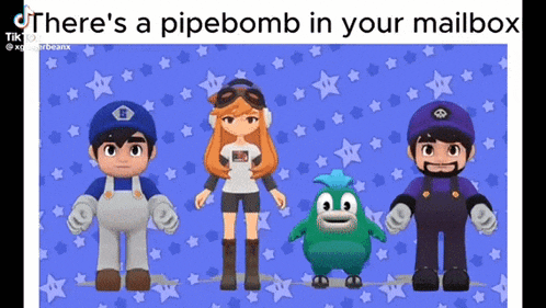 a group of cartoon characters are standing next to each other on a blue background with stars .