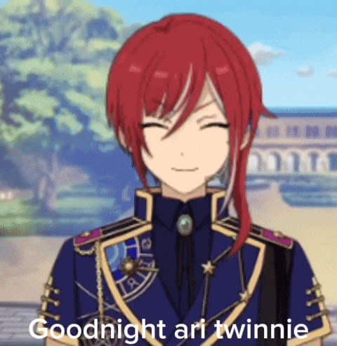 a red haired anime character is smiling and says goodnight ari winnie