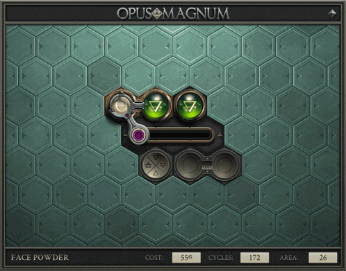 a screenshot of opus magnum shows a face powder button