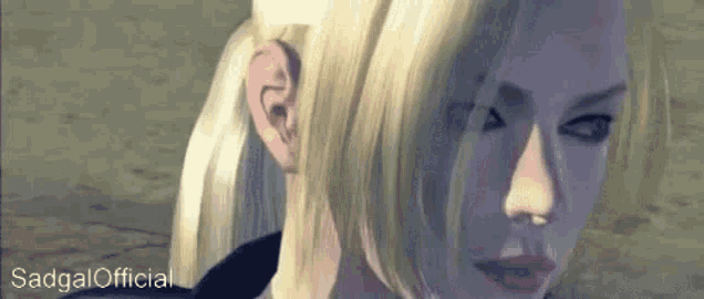 a close up of a woman 's face with the words sadgal official on the bottom right