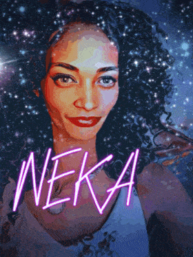 a painting of a woman with the name neka written in neon