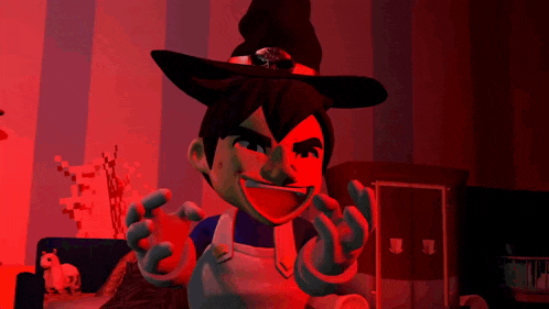 a cartoon character with a witch hat says smg4 the # ? % you mean nuh uh