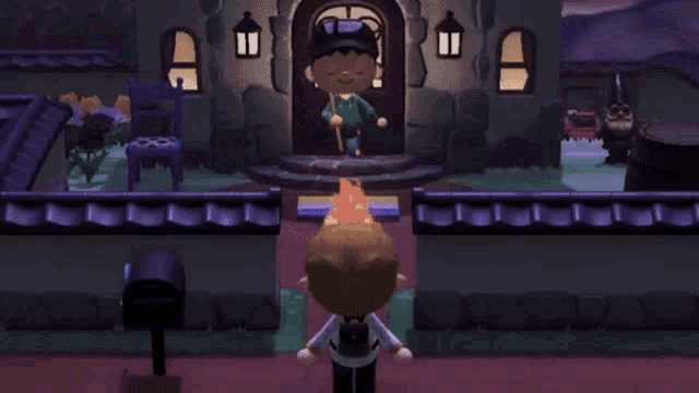 a group of cartoon characters standing in front of a house at night
