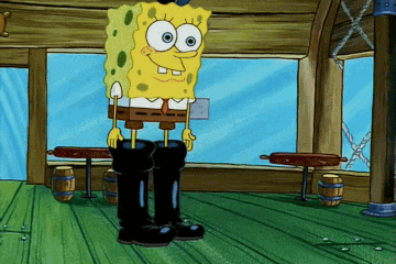 a cartoon of spongebob wearing black pirate boots