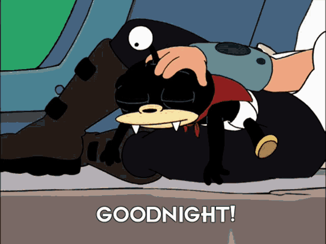 a cartoon character laying on the ground with the words " goodnight " below it