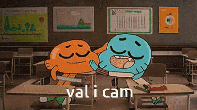gumball and darwin from the amazing world of gumball are hugging each other
