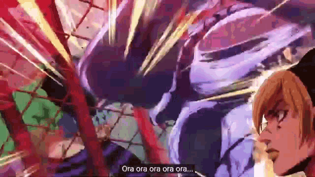 a close up of a person 's face in a cartoon with the words `` ora ora ora ora ... ''