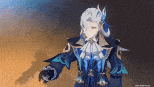 a man with long white hair is standing on a wooden floor in a dark room .