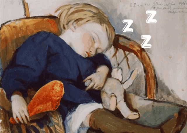 a painting of a child sleeping with a stuffed animal and the letters zz on the bottom