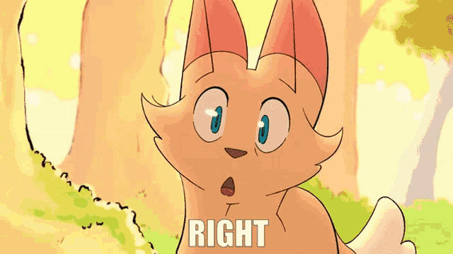 a cartoon drawing of a cat with the word right above it