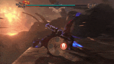 a screenshot of a video game with a red b button in the middle