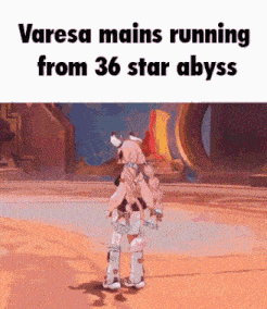 a cartoon character is running from 36 star abyss .