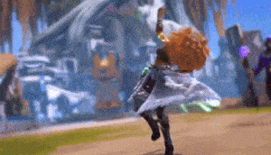 a cartoon character is dancing in a video game while wearing a white dress .