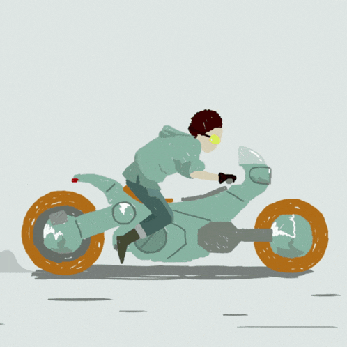 a cartoon of a man riding a motorcycle with the word spirit written below him