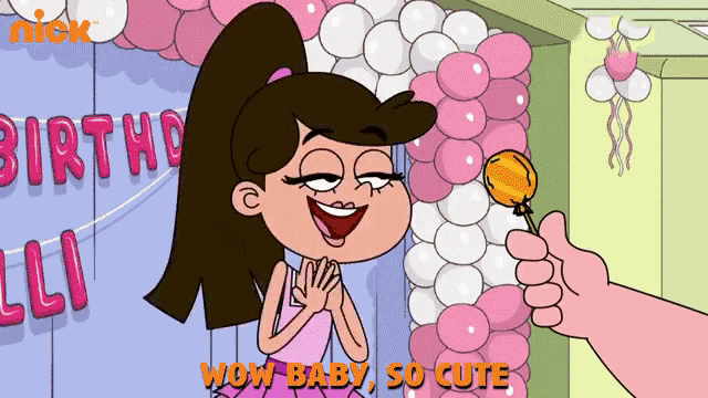 a cartoon of a girl holding a lollipop with the words wow baby so cute on the bottom