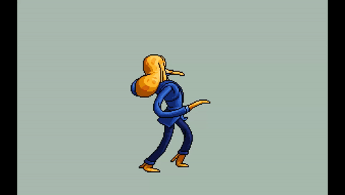 a pixel art drawing of a skeleton with long legs