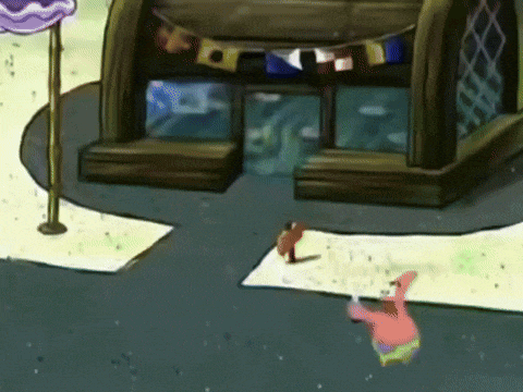 a cartoon of patrick and spongebob in front of a fish tank