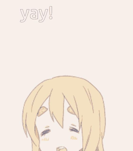 a drawing of a girl with long blonde hair and the words yay on the bottom