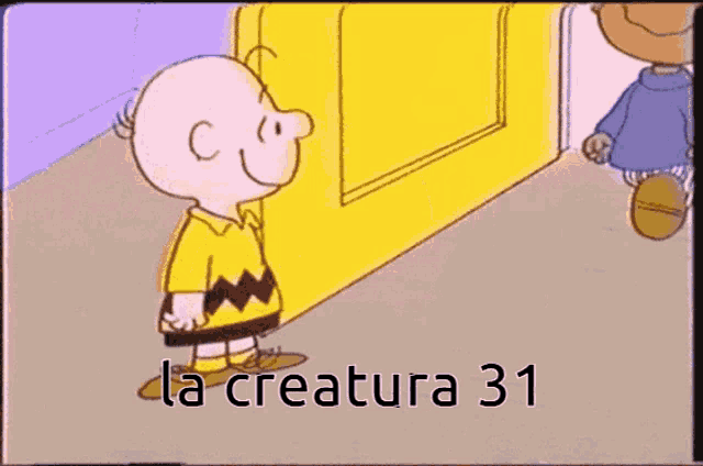 a cartoon of charlie brown and snoopy standing next to each other with the caption la creature 31