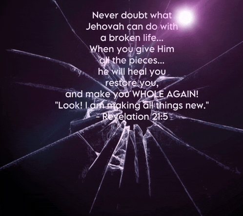 a purple background with a quote from revelation 21 5