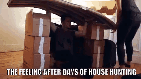 the feeling after days of house hunting is displayed in a cartoon