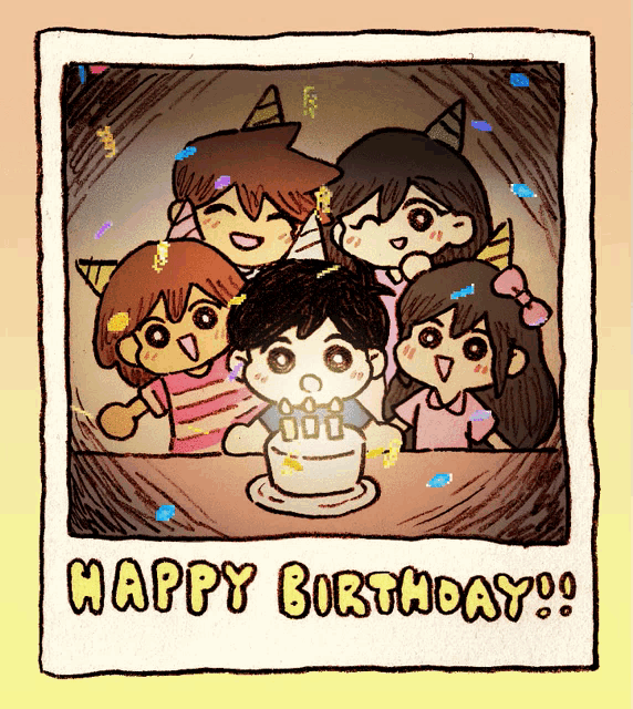 a picture of a birthday party with the words happy birthday written on the bottom