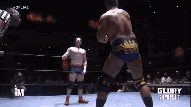 a man in a wrestling ring with the word glory pro on the bottom