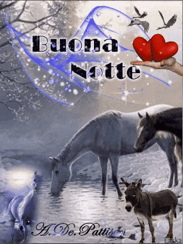 a picture of horses with the words buona notte
