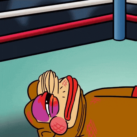 a cartoon of a boxer laying on the ground