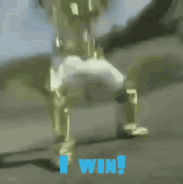 a blurred image of a person with the words i win in blue letters