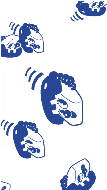 a blue and white illustration of a person talking on a phone