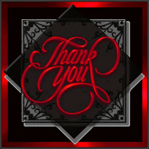 a black and red sign that says thank you on it